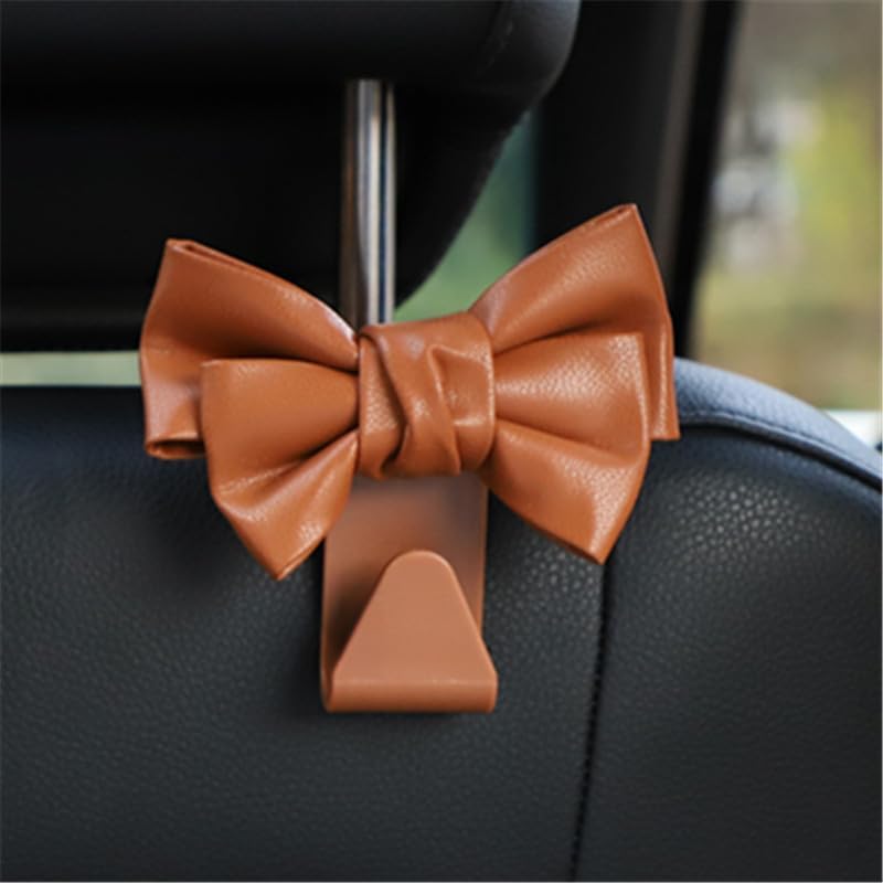 LIFOPY 2 Pack Car Purse Hooks, Cute Bow Car Seat Headrest Hook Hanger for Purses and Bags, Space-Saving Car Accessory(brown) - Image 2
